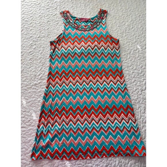 Joyous & Free Pink Teal Studded Striped Sleeveless Long Maxi Dress size Medium - Picture 1 of 6